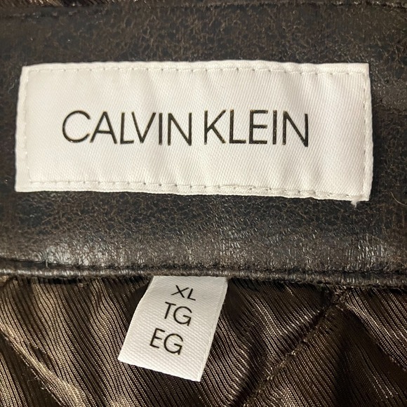 Calvin Klein Men's Extra Large Faux Leather Sherpa Collar Moto Jacket Brown - Picture 3 of 16